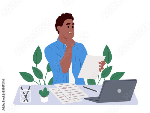 Editor checking texts, correcting writing and spelling errors. Editing documents. Vector illustration.