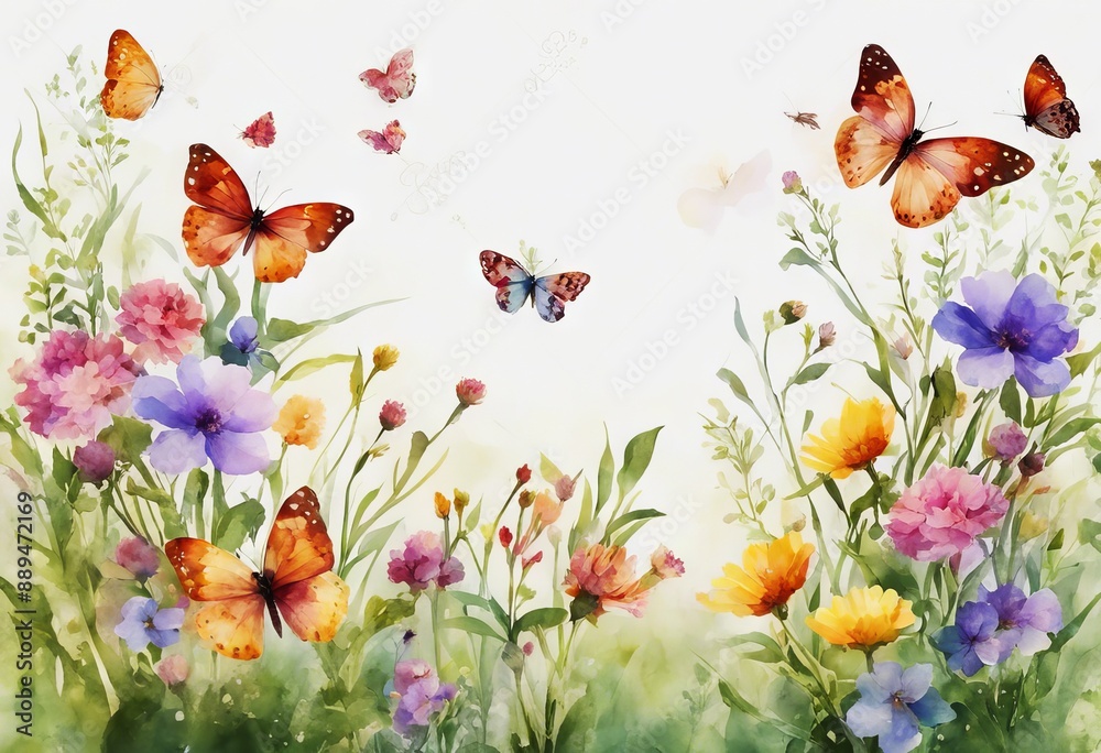 meadow flowers set Perfect creation colorful butterflies of Watercolor meadow flowers set Perfect creation colorful butterflies of Watercolor