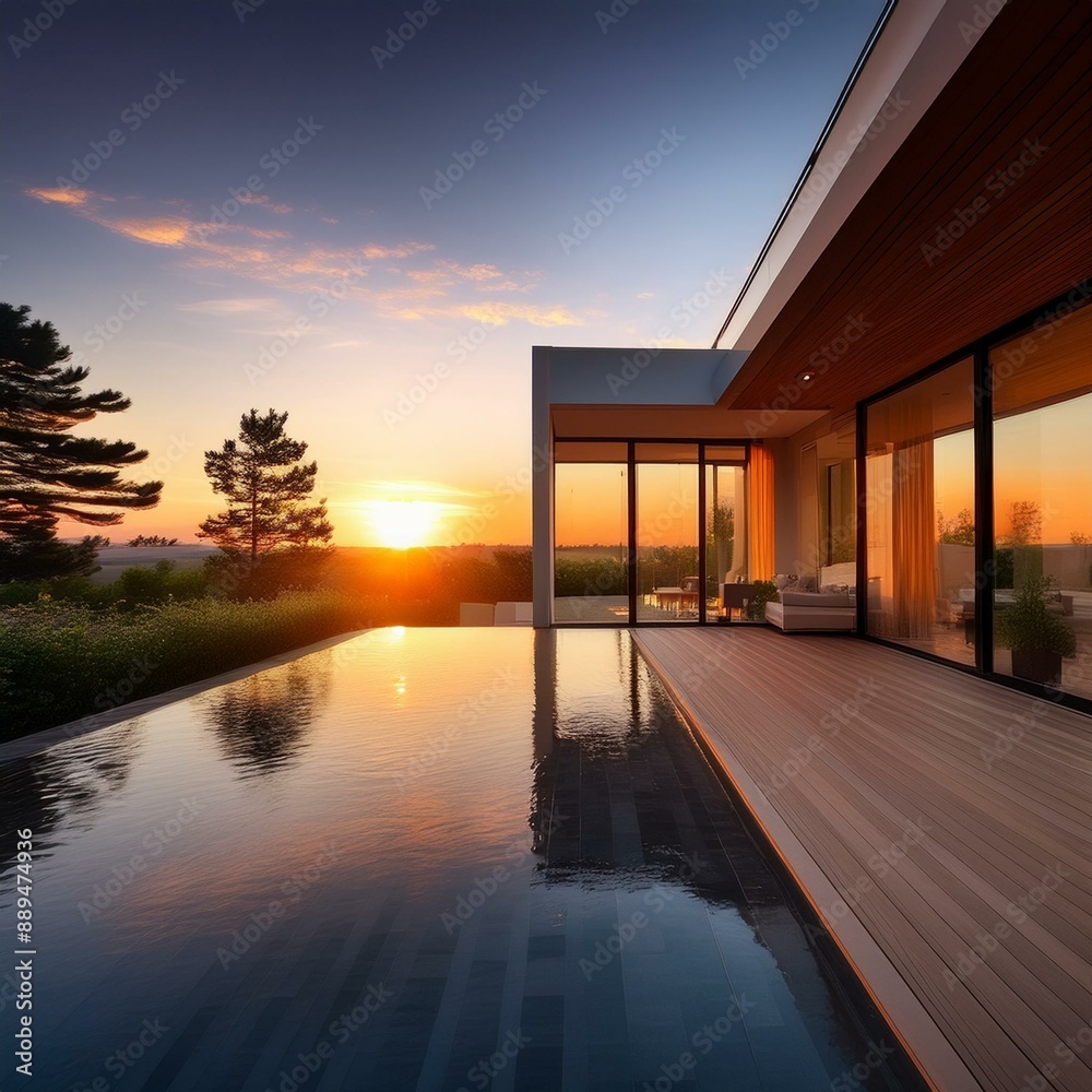 modern contemporary home at sunset modern contemporary home at sunset