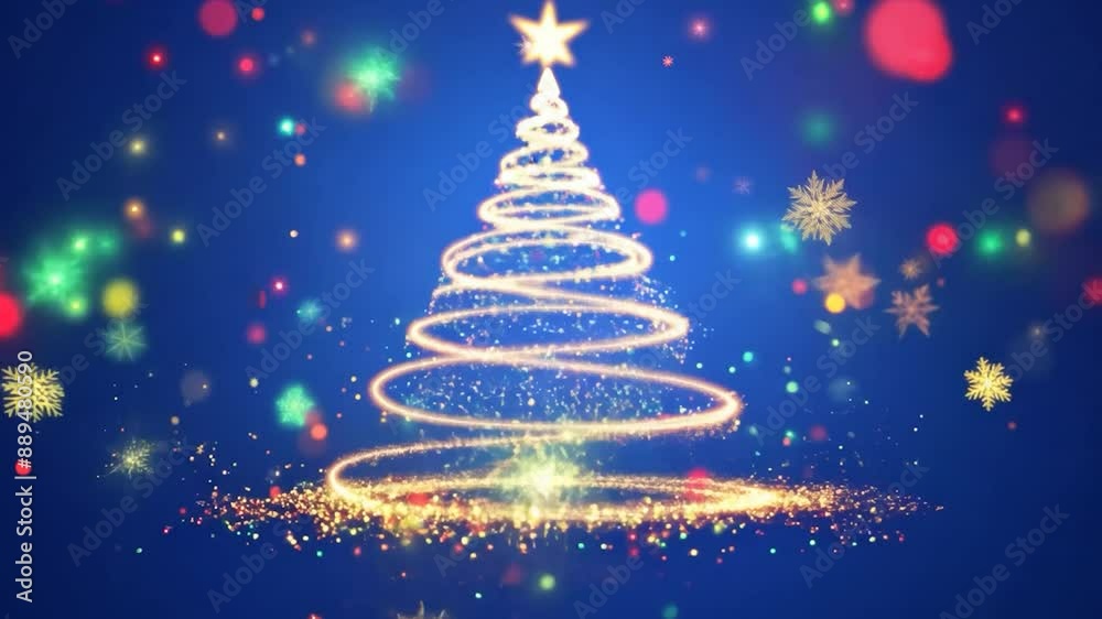 Festive christmas tree glows with sparkling lights and snowflakes on a colorful background. Ideal for holiday greetings, promotions, and seasonal designs Festive christmas tree glows with sparkling lights and snowflakes on a colorful background. Ideal for holiday greetings, promotions, and seasonal designs