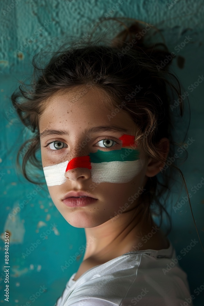 portrait of girl with basque flag painted on her face portrait of girl with basque flag painted on her face