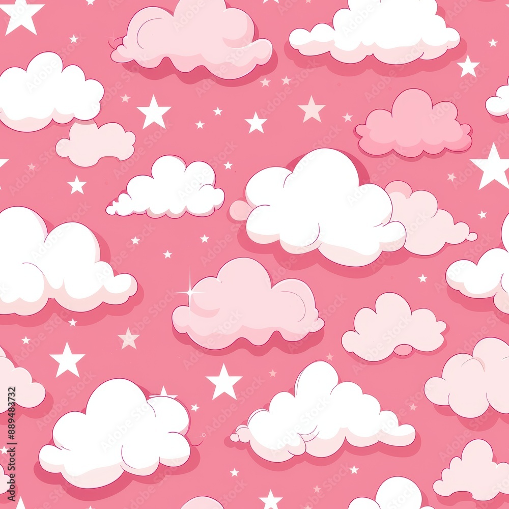 Whimsical clouds and stars in a pink sky Whimsical clouds and stars in a pink sky