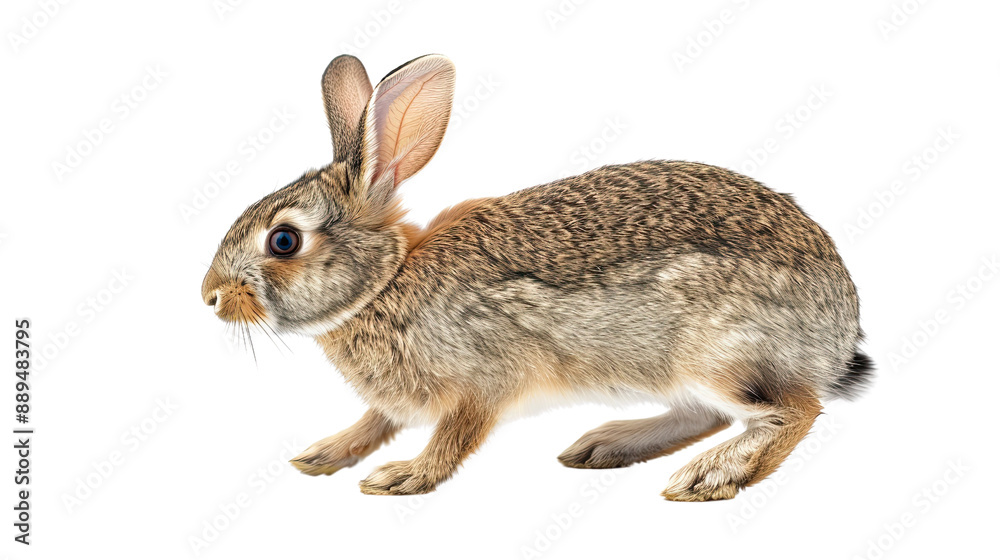 Fototapeta premium a rabbit full body shot, looking forward, standing on grass, transparent, cut out