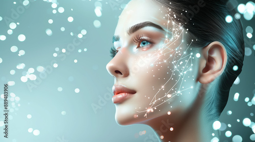 Illustration of Collagen Improving Skin Elasticity and Wrinkle Reduction with Hologram Visualization