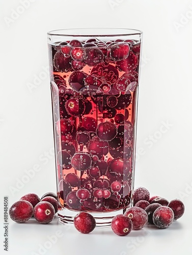 Glass filled with cranberry juice, isolated white background, studio lighting for focused advertising