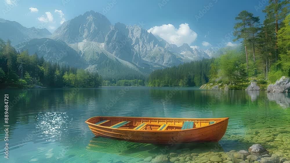 Animation Peaceful Boat Ride on a Mountain Lake generated with ai Animation Peaceful Boat Ride on a Mountain Lake generated with ai
