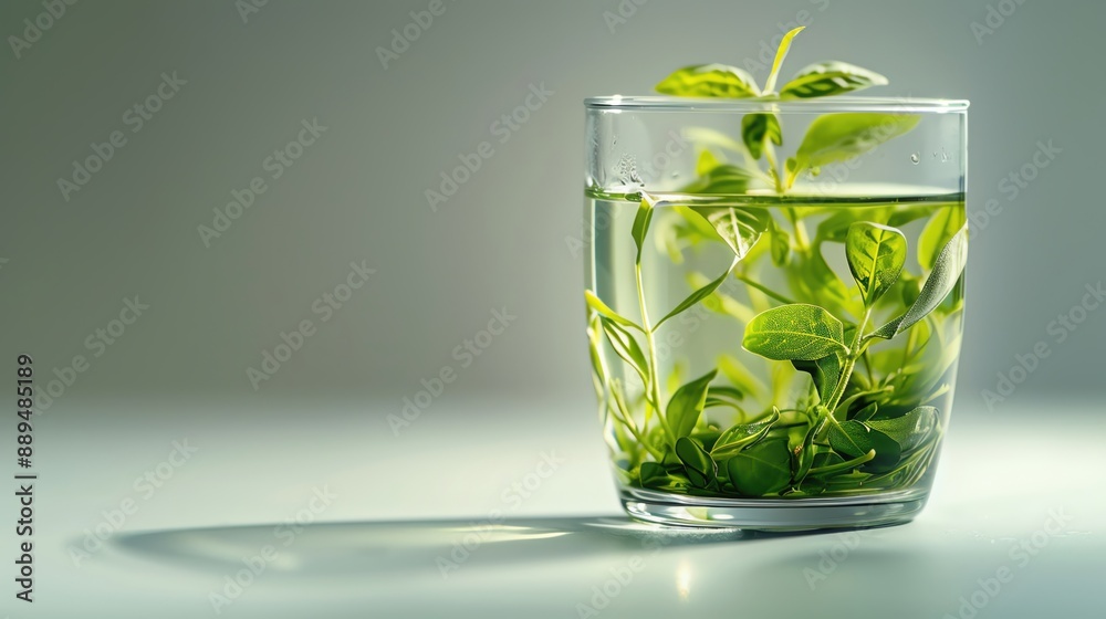 Glass filled with green tea, isolated white background, studio lighting for focused advertising Glass filled with green tea, isolated white background, studio lighting for focused advertising