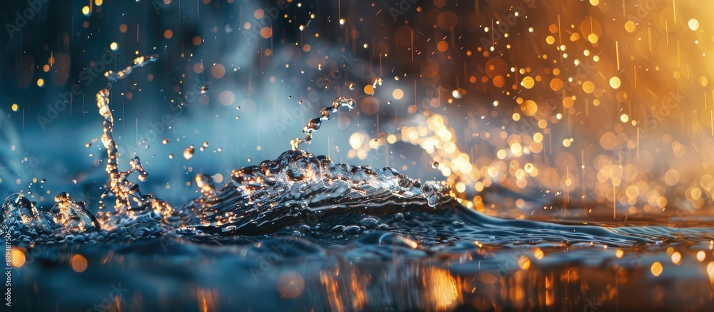 Shallow depth of field captures a water splash on a surface with ample ...