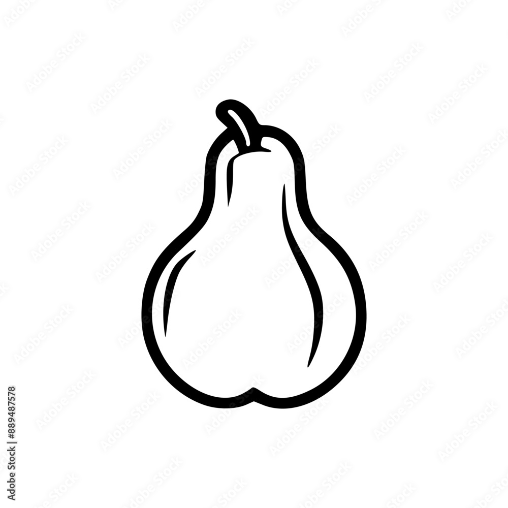 A black and white outline illustration of a pear.