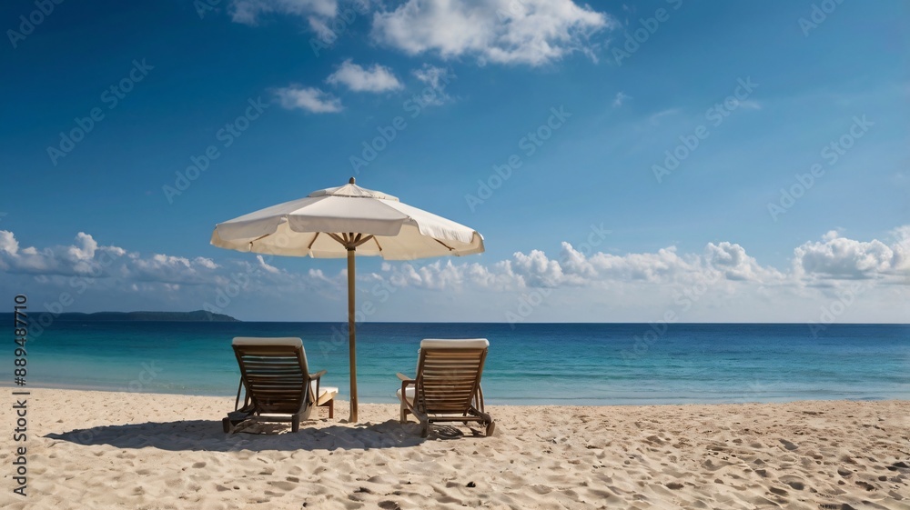 Obraz premium lounge lounge chair sandy beach sunny beach, sunny, vacation, holiday, relaxation, lounge, sand, travel, ocean, resort, sea, summer, tropical, relax, paradise, coast, leisure, tourism, outdoor, sun, c