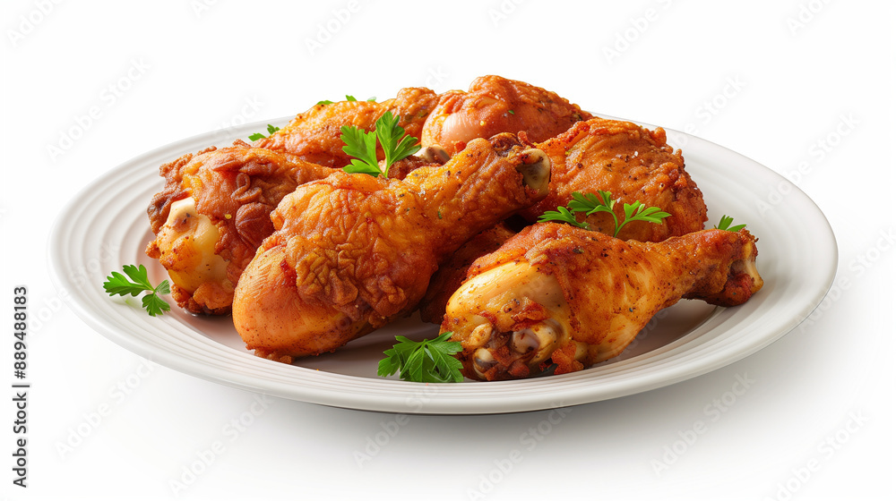 Crispy Fried Chicken Drumsticks on White Plate with Parsley Crispy Fried Chicken Drumsticks on White Plate with Parsley