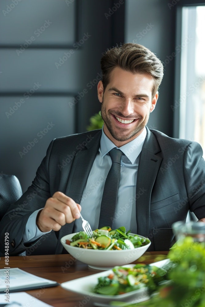 Smiling businessman sitting at office desk