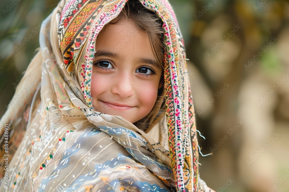 A Smiling child in traditional clothing wrapped in religion A Smiling child in traditional clothing wrapped in religion