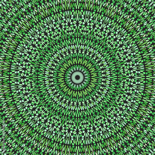 Dynamic geometrical round floral mosaic pattern mandala background - hypnotic colorful abstract circular vector design from curved stones