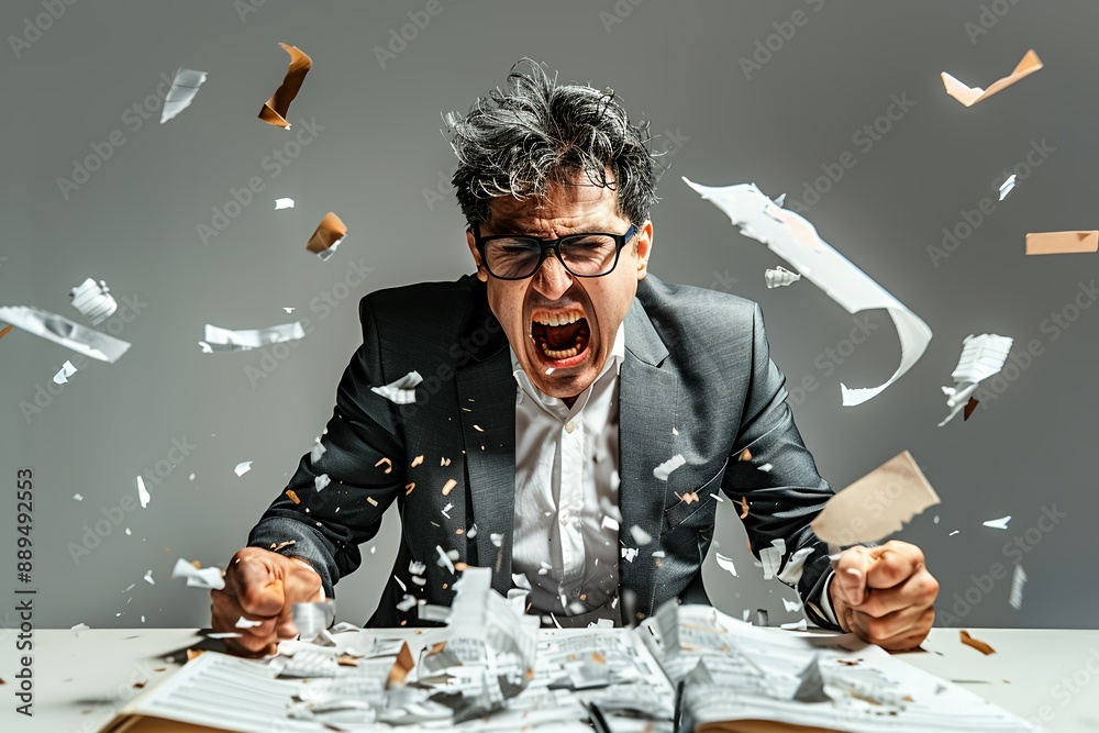 custom made wallpaper toronto digitalStressed Businessman Shouting And Throwing Documents In Office