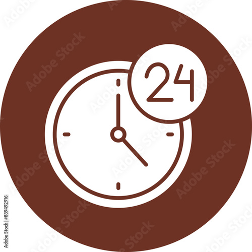 24 Hours Support Glyph Brown Circle Icon