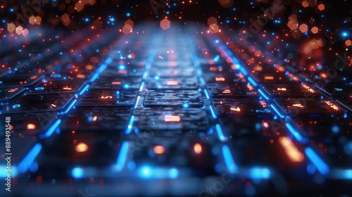 Data Encryption Concept - Glowing Wireframe Laptop with Encrypted Flow and Clear Space for Text