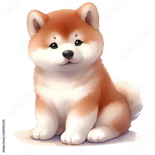 Watercolor picture of a dog akita on white background