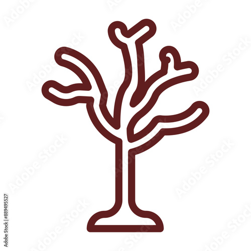 Dry Tree Vector Line Maroon Icon Design