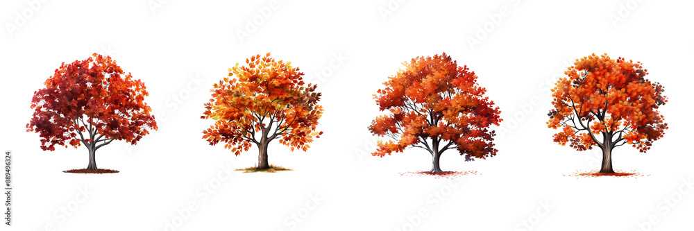 Autumn tree set cutout. Set of autumn tree on transparent background Autumn tree set cutout. Set of autumn tree on transparent background