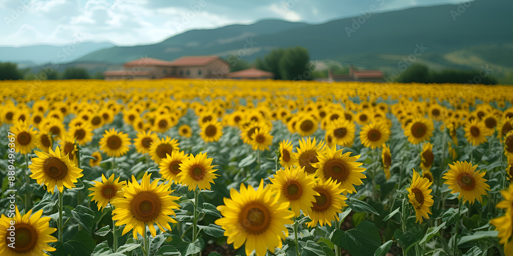 Obraz premium a field of blooming sunflowers