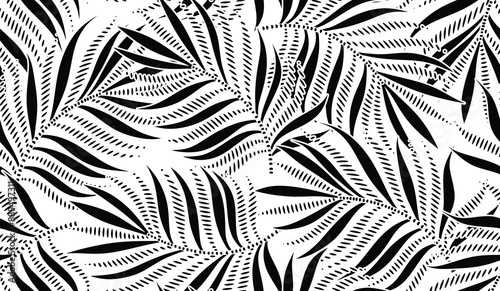 Abstract floral background with palm leaves seamless pattern.	