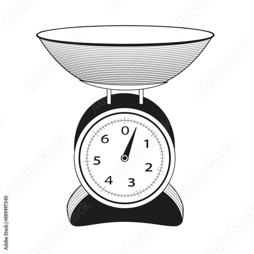 kitchen mechanical scales	black and white outline illustration