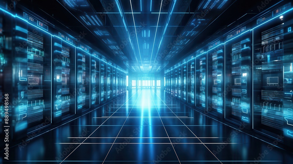A futuristic server room with illuminated data racks, showcasing the backbone of data connection close up, backbone theme, realistic, overlay, server room A futuristic server room with illuminated data racks, showcasing the backbone of data connection close up, backbone theme, realistic, overlay, server room