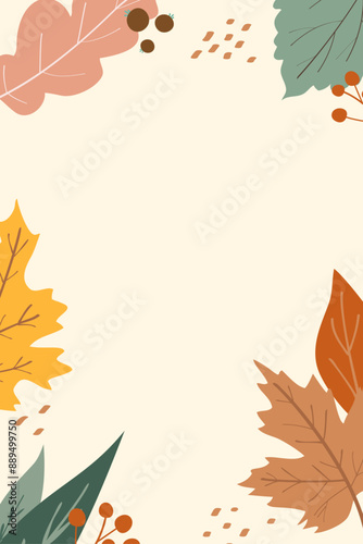 Bright banner with autumn sale discounts on a beige background with colored leaves hand drawn in abstract form template. Flat doodle style. Vector illustration.