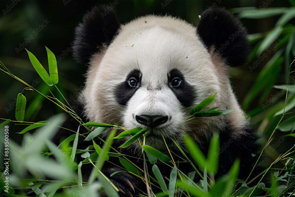 Portrait of a panda in the grass. Portrait of a panda in the grass.