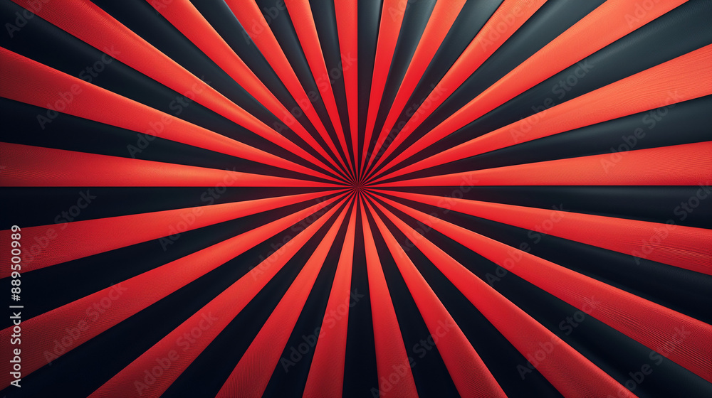 Fototapeta premium A vibrant and dynamic pattern of alternating red and black stripes. These stripes converge towards the center, creating a sense of depth and perspective. The design appears to be a modern abstract art
