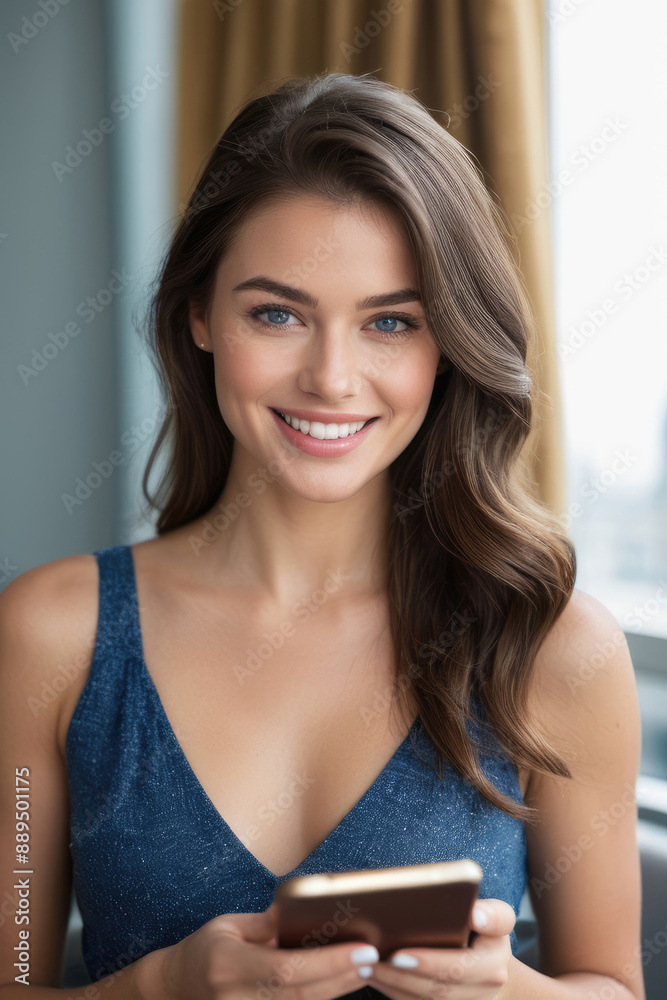 ai generative, beautiful woman is enjoying the excitement of using a cellphone. ai generative, beautiful woman is enjoying the excitement of using a cellphone.