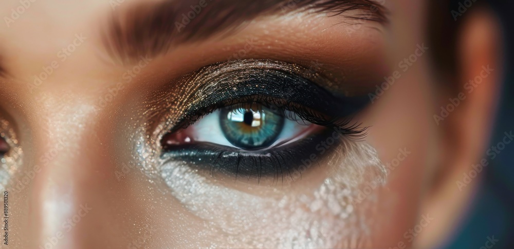 Close Up of a Womans Eye With Glitter and Eyeliner Close Up of a Womans Eye With Glitter and Eyeliner