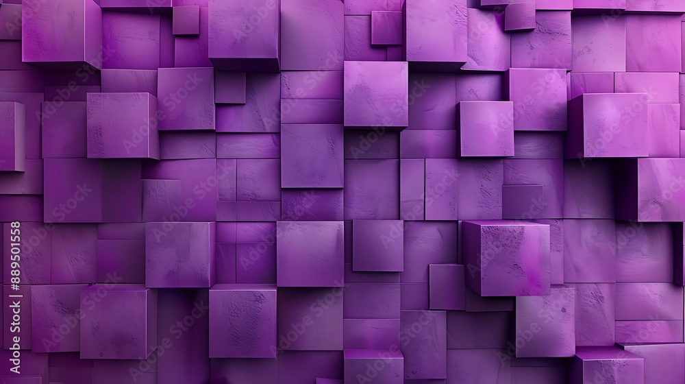 Modern abstract wall design with 3D blocks in a gradient of purple shades, arranged in a layered pattern, creating depth and visual interest Modern abstract wall design with 3D blocks in a gradient of purple shades, arranged in a layered pattern, creating depth and visual interest