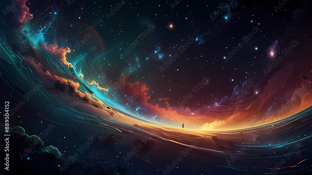 Illustrate an abstract background featuring echoing waves in a cosmic setting Illustrate an abstract background featuring echoing waves in a cosmic setting
