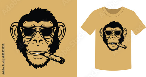 Chimpanzee with sunglasses and cigar vector, perfect for digital use and printable designs.