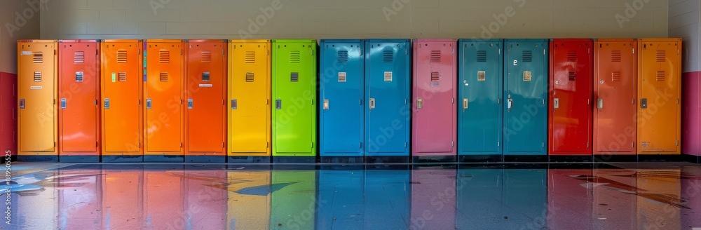 Row of Colorful Lockers in a School Hallway Row of Colorful Lockers in a School Hallway