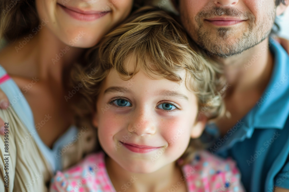 Close-up of happy family with smiling child in the center, capturing a tender moment of love and togetherness. Close-up of happy family with smiling child in the center, capturing a tender moment of love and togetherness.