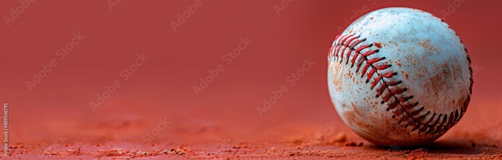 Used Baseball On Red Textured Background Used Baseball On Red Textured Background