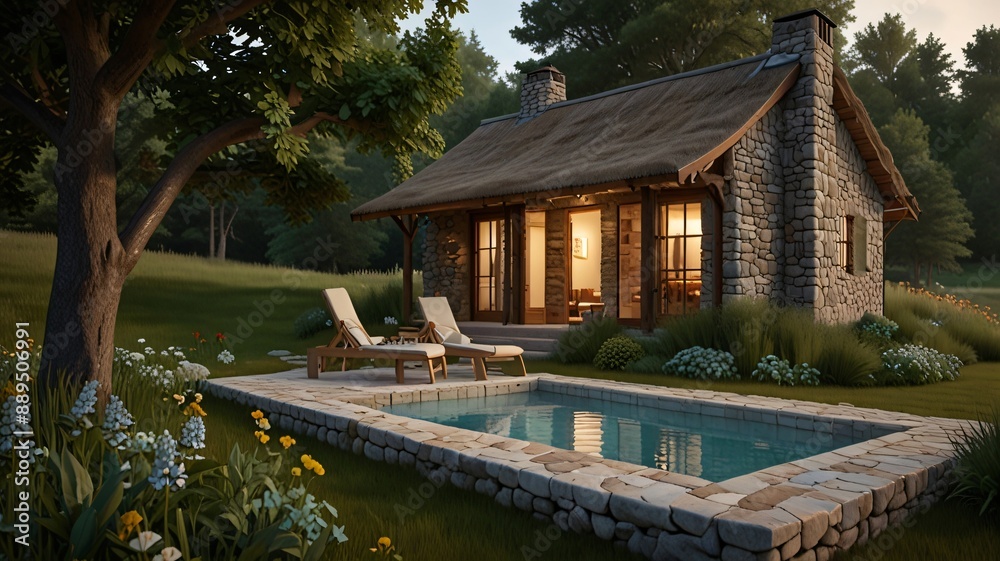 Obraz premium pool in the garden, AI Generated.