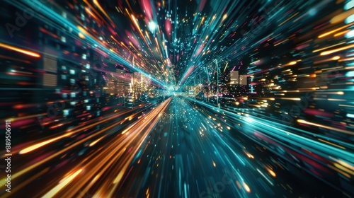 Futuristic lights speed technology dynamic abstract digital tunnel background wallpaper AI generated image