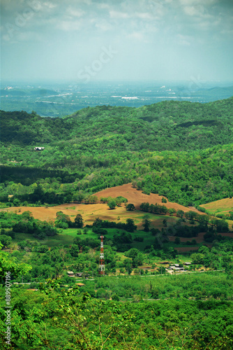 Layer mountain colorful. Beautiful nature on the reservoir at Jedkod Pongkonsao, Thailand. Mountain tranquil sunlight on mountain layers. Countryside the green forrest and mountain. photo