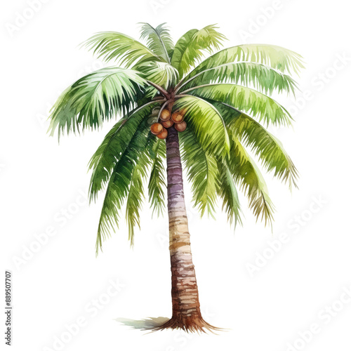 coconut tree watercolor isolated on transparent background cutout photo