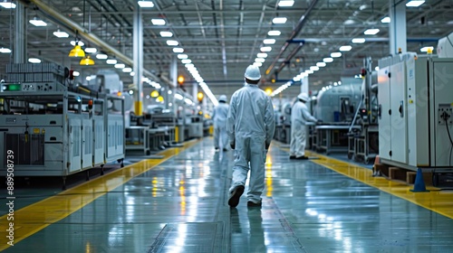Wallpaper Mural Technicians performing maintenance on energy-efficient machinery in a bright, well-ventilated manufacturing facility, ensuring long-term sustainability of operations. Torontodigital.ca