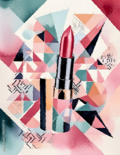 Digital Illustration of a Lipstick against a Geometric Abstract Background