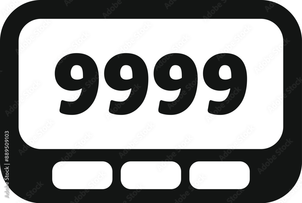 Electronic pager showing 9999 number icon in simple style on a white background Electronic pager showing 9999 number icon in simple style on a white background
