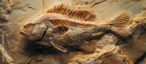 Preserved fish fossil with copy space image. photo