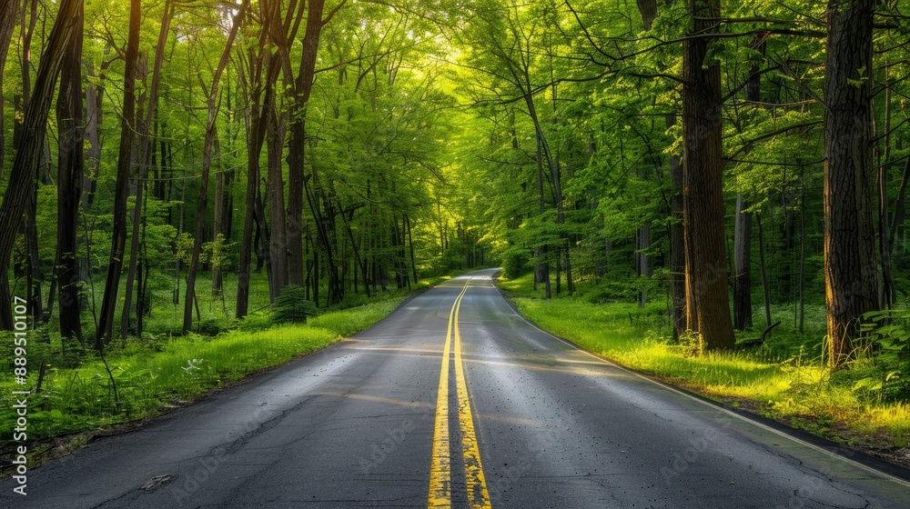 Fototapeta premium Scenic drive through a lush green forest