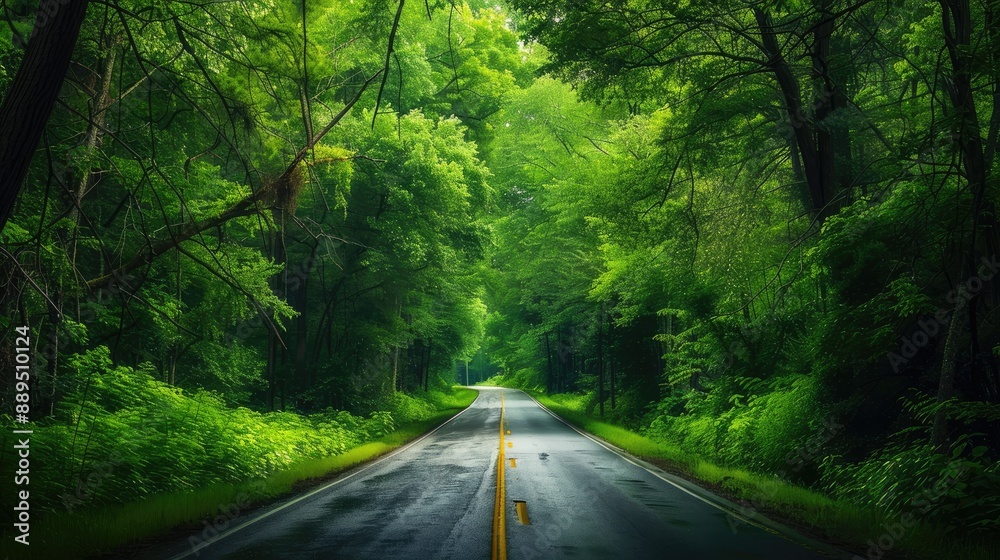 Fototapeta premium Scenic drive through a lush green foresta8
