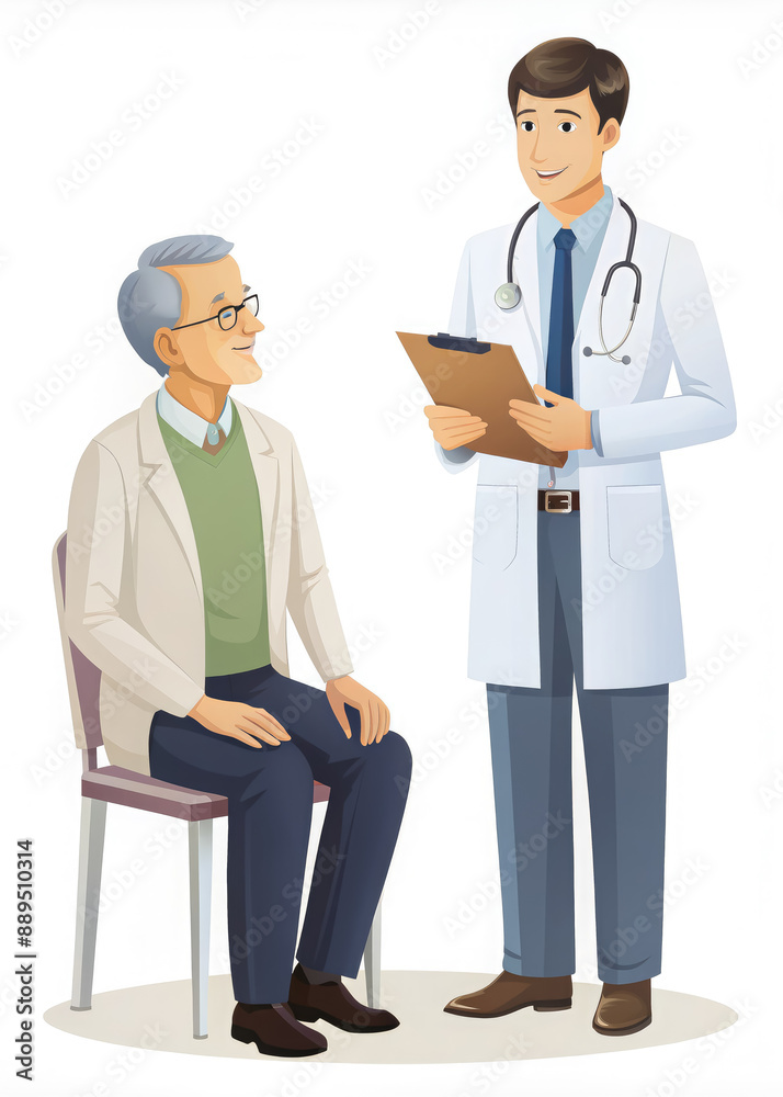 illustration doctor talking to a patient on a white background, drawing, cartoon style, medicine, hospital, clinic, science, treatment, disease, examination, therapist, stethoscope, white coat, people illustration doctor talking to a patient on a white background, drawing, cartoon style, medicine, hospital, clinic, science, treatment, disease, examination, therapist, stethoscope, white coat, people